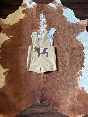Children's Tan Cow Appliqué Shortalls